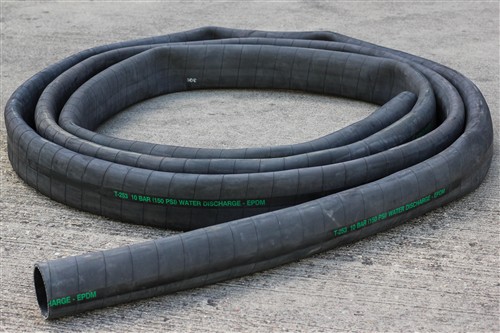 Click to enlarge - Medium to heavy weight rubber layflat type water hose for general low to medium pressure water pumping duty. Can also be used for pumping dilute chemicals. Can be used with swaged or re-useable end fittings.